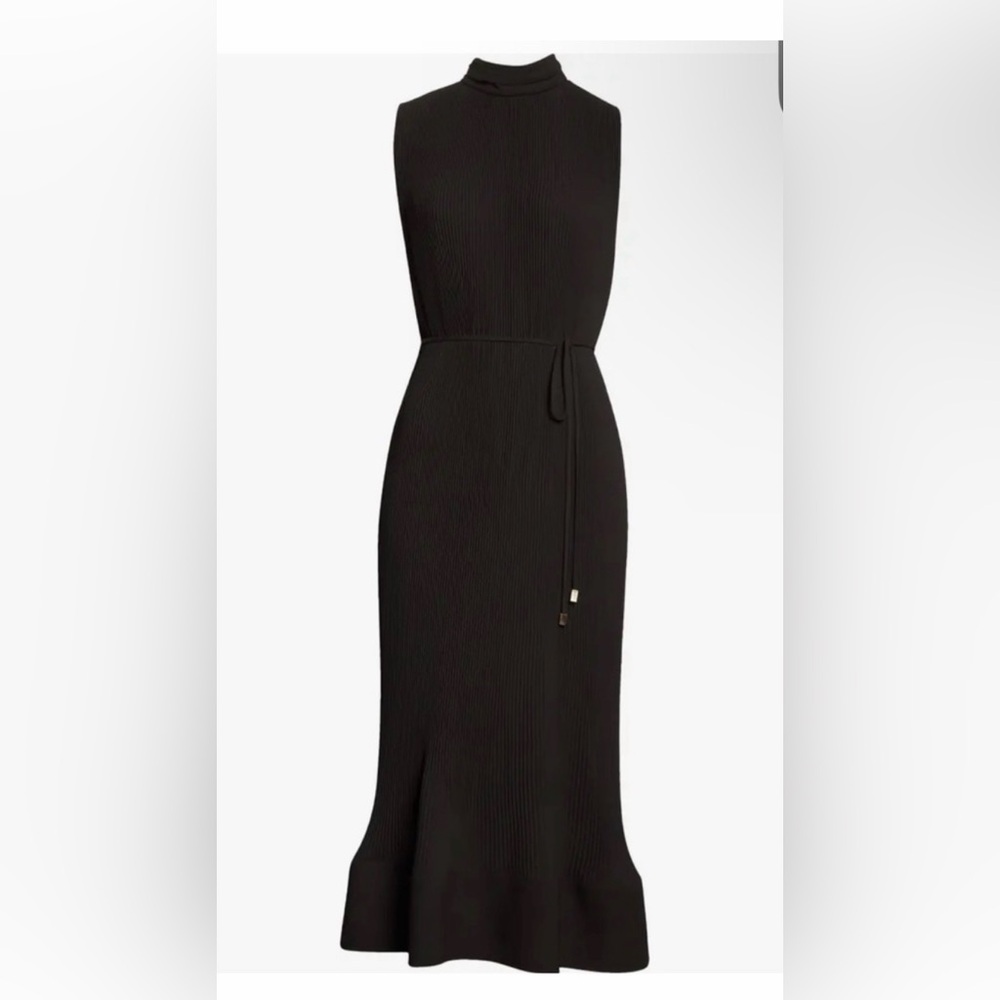 Milly Melina Black Sleeveless Midi Dress with Tie Waist 12